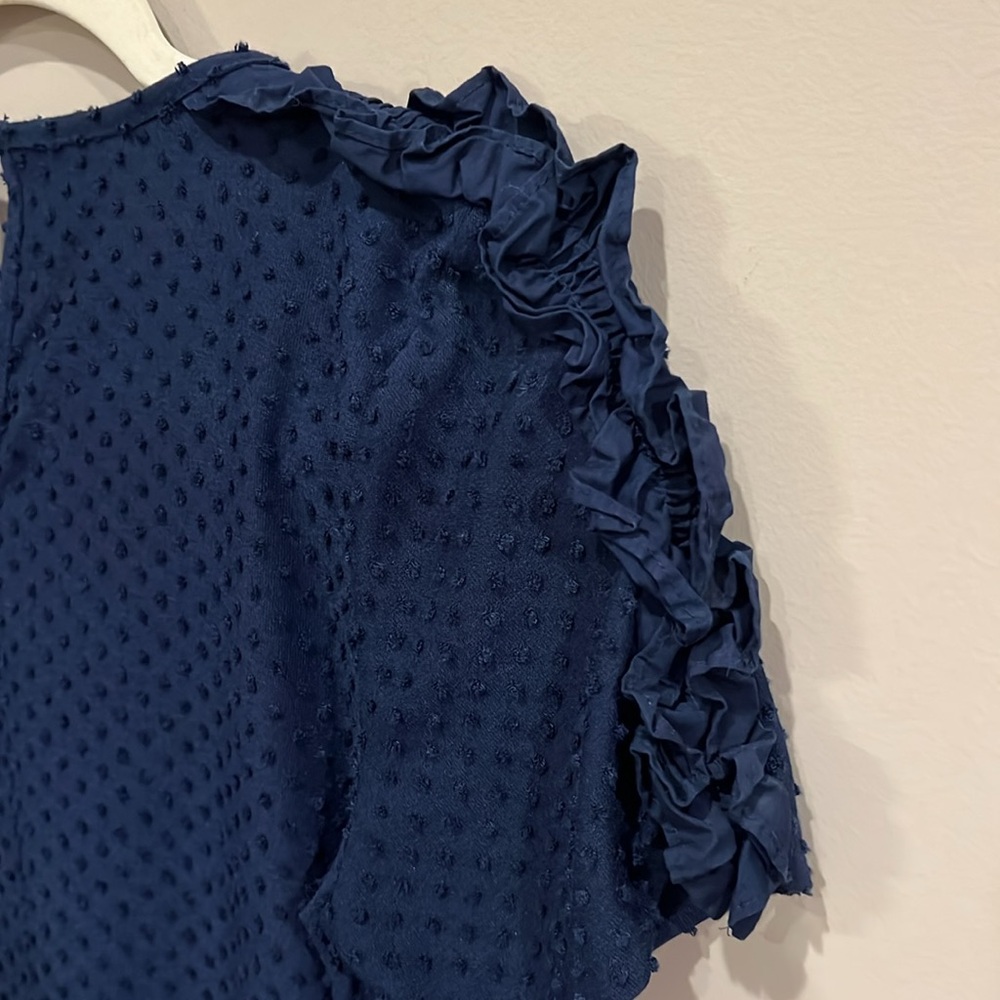 CeCe || Mixed Media Navy Clip Knit Top - Picture 7 of 7